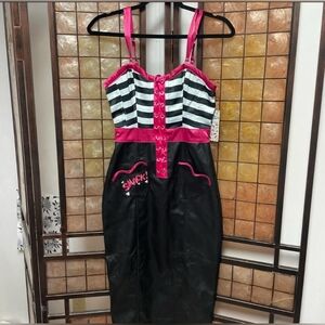 Unique Vintage Retro Betty And Veronica Faux Leather Black Pink Wiggle Dress NWT